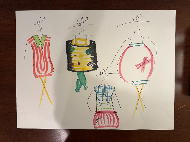 One of HCC Fashion Design Student Kelyn Mauz’s sketches that earned her overall Second Prize at the Pierre Cardin Young Designers Award (PCYDA) competition, held Nov. 19-20, in Dallas.