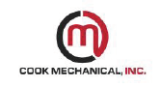 design of M in a circle with words written cook mechanical, inc. logo